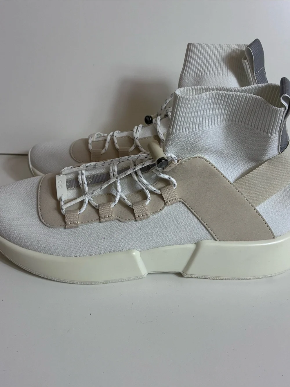 Alo Wanderer Womems Size 9 Sneakers High Top Sock Shoes Bone White Athleisure
